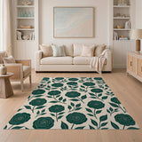 Emerald Green Floral Pattern Area Rug