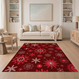 Geometric Modern Festive Red Snowflake Area Rug