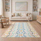 Blue Teal Leaf Motif Area Rug