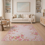 Blush Pink Rose Garden Floral Area Rug