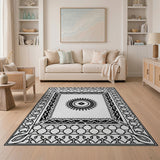 Black White Persian Sunburst Area Rug
