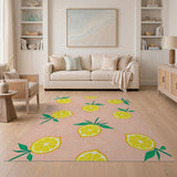 Blush Pink Lemon Slice Fruit Pattern Area Rug