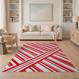 Red Bold Red White Diagonal Stripe Area Rug