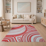 Abstract Area Red Wavy Abstract Area Rug