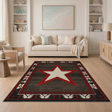 Southwestern White Star Rug with Red Outline on Brown