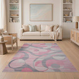 Swirling Pink Grey Geometric Area Rug