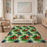 Vibrant Hibiscus Palm Paradise Area Rug