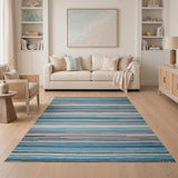 Geometric Modern Blue Teal Striped Woven Area Rug