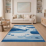 Cute Blue Whale Ocean Kids Area Rug
