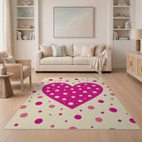 Playful Pink Polka Dot Heart Area Rug