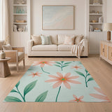 Coral Pink Daisy Floral Area Rug