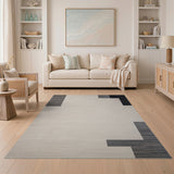 Beige and Neutral Modern Grey Block Geometric Area Rug
