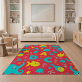 Playful Cartoon Elephants Fish Kids Area Rug