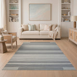Grey Striped Woven Tassel Area Rug