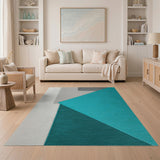 Teal Grey Geometric Layered Area Rug