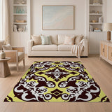 Ornate Yellow Damask Area Rug - Black White Motifs