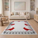 Red Cardinal Ornate Border Area Rug