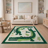 Kids Cartoon Playful Green Crocodile Kids Area Rug