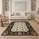 Red Floral Persian Area Rug with Black Border
