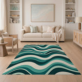 Teal Layered Wave Area Rug