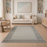 Beige Plaid Border Woven Area Rug