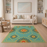Geometric Modern Teal Starburst Geometric Area Rug