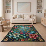 Blue Peony Butterfly Floral Area Rug