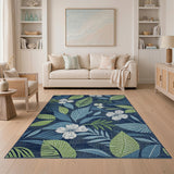 Navy Hibiscus Leaf Coastal Area Rug