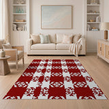 Red Snowflake Checkered Area Rug