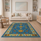 Vibrant Blue Persian Floral Area Rug