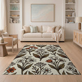 Beige Wildflower Floral Pattern Area Rug