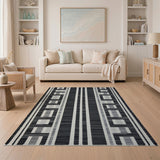 Black White Geometric Striped Area Rug