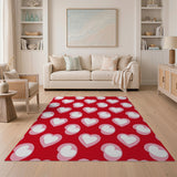 Vibrant Red Heart Pattern Area Rug