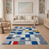 Modern Geometric Abstract Area Rug in Blue Multi-Color