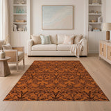 Orange Burnt Orange Damask Floral Area Rug
