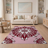 Blush Pink Maroon Snowflake Mandala Area Rug