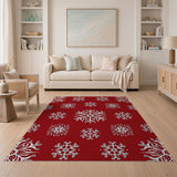 Festive Red Snowflake Pattern Red Area Rug