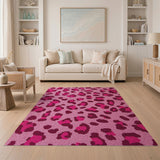 Hot Pink Leopard Print Shag Area Rug