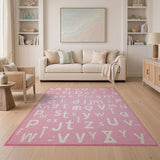 Kids Cartoon Playful Pink Alphabet Kids Area Rug