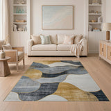Gold and Silver Abstract Area Gold Wave Abstract Area Rug