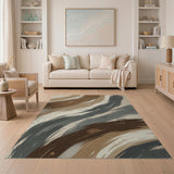 Beige and Neutral Sweeping Beige Brushstroke Abstract Area Rug