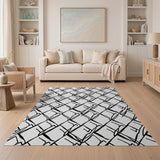 Black White Geometric Diamond Grid Area Rug
