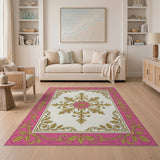 Ornate Pink Gold Floral Area Rug