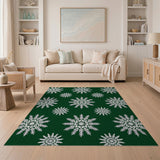 Forest Green Snowflake Geometric Area Rug