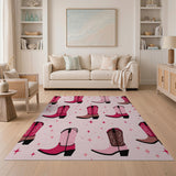 Sparkly Pink Cowboy Boots Pattern Area Rug