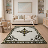 Beige and Neutral Ornate Ivory Medallion Area Rug