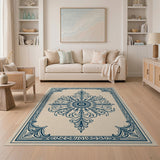 Blue and Teal Ornate Blue Floral Medallion Area Rug