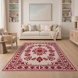 Red Elegant Red Floral Medallion Persian Rug