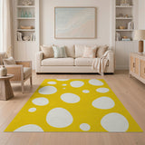 Vibrant Yellow White Oval Abstract Area Rug