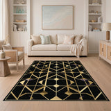 Gold and Silver Black Gold Geometric Area Rug
